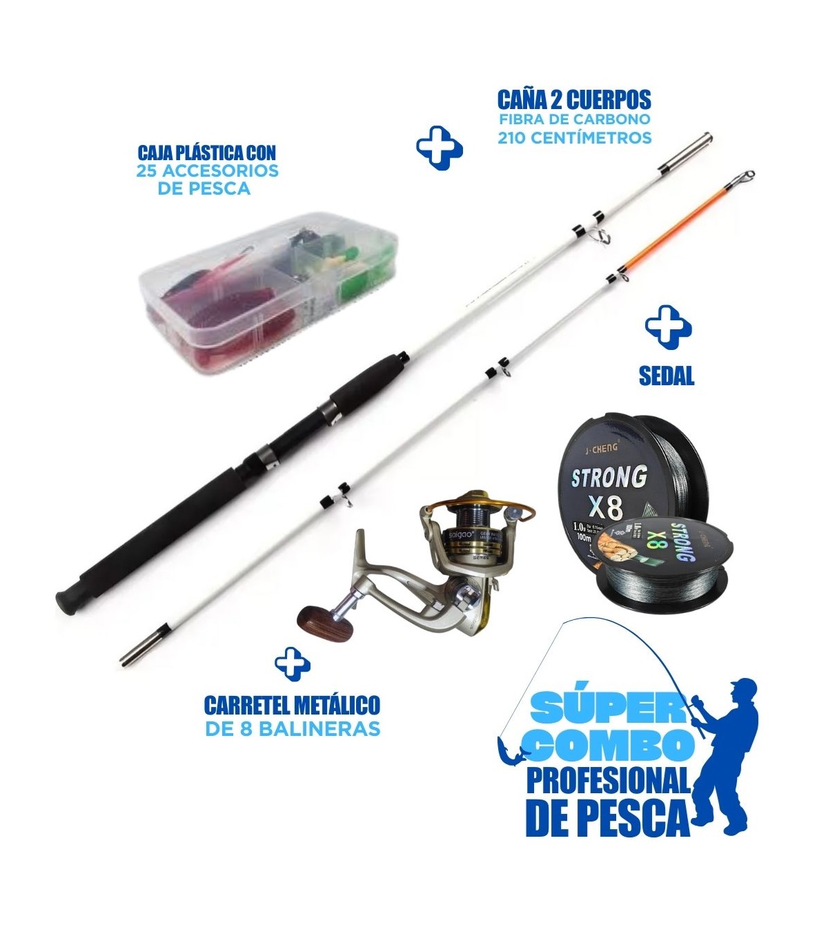 Combo Caña De Pescar Spinning De 2.1mts